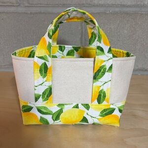 Handmade Lemon Print Canvas Mini Tote Bag